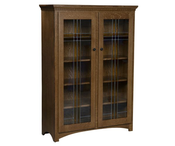 Glass Door Mission Bookcase with Leaded Glass