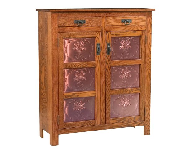 Mission Copper Panel Pie Safe With Drawers - Three Panel Door